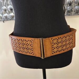 ⭐️ Kismet Brown Faux Wide Leather Belt with Geometric Cut-Outs